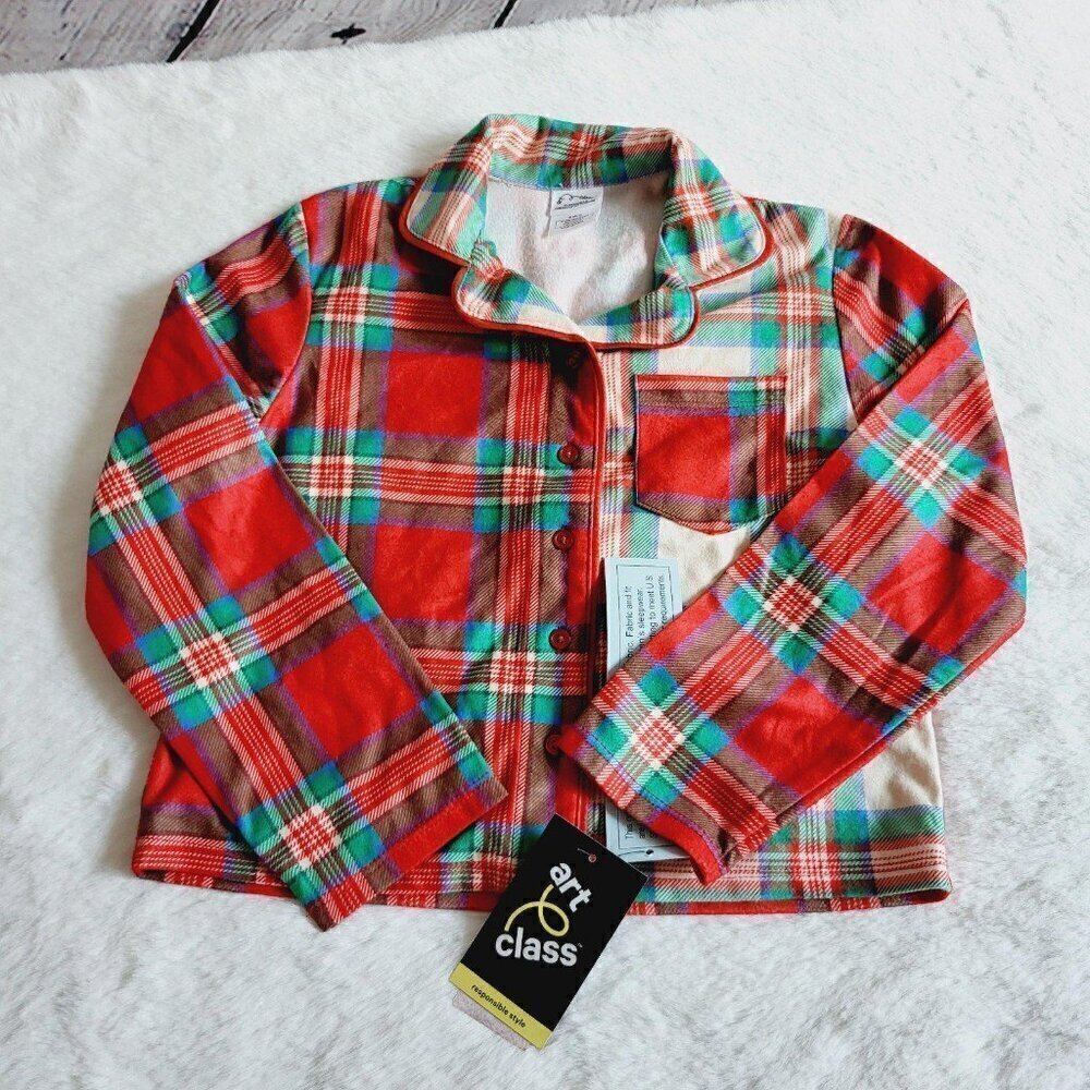 Art Class Girls' 2pc Flannel Long Sleeve Button up Pajama Set (small) 4KIDi-BH - Picture 2 of 5